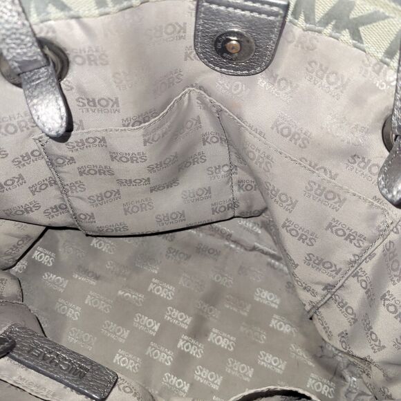 Michael Kors Jet Set Travel Top Zip Signature Monogram Tote Silver Designer - Picture 8 of 14